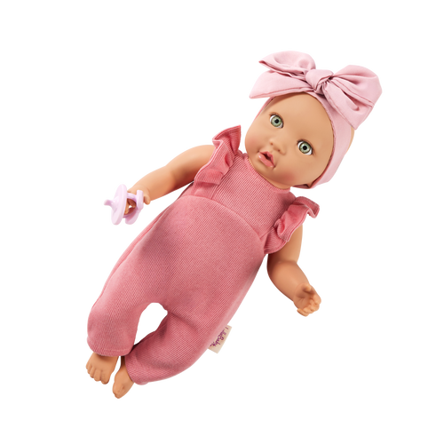Baby Doll in Pink Romper - 36cm Baby Doll with Dummy - Pink Headband - Gift Ideas for Ages 2 Years + - LullaBaby Dolls