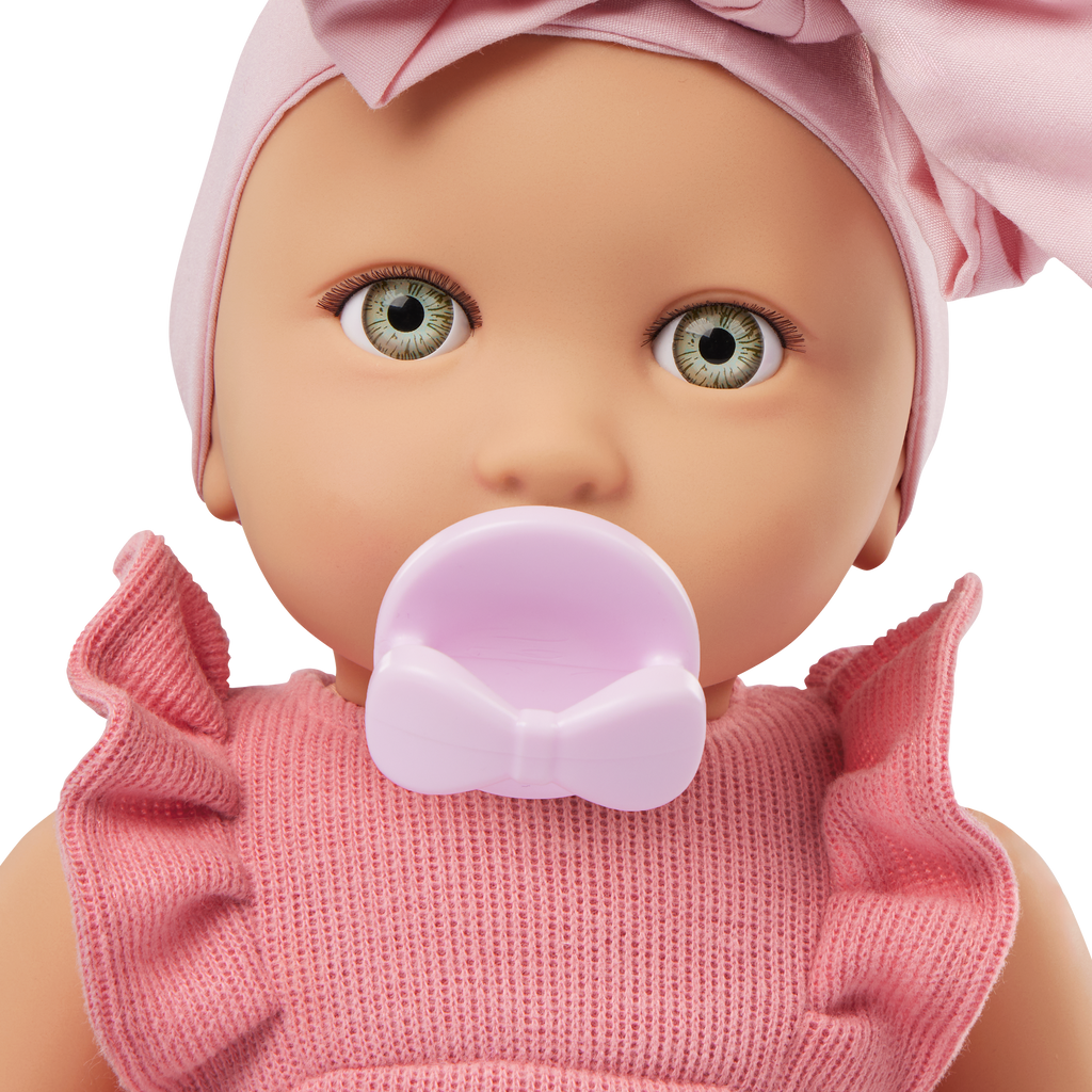 Baby Doll in Pink Romper - 36cm Baby Doll with Dummy - Pink Headband - Gift Ideas for Ages 2 Years + - LullaBaby Dolls