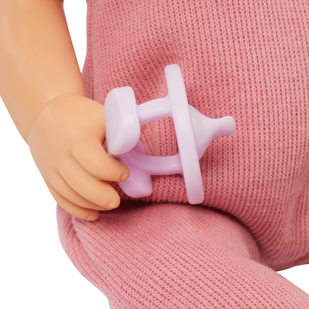 Baby Doll in Pink Romper - 36cm Baby Doll with Dummy - Pink Headband - Gift Ideas for Ages 2 Years + - LullaBaby Dolls