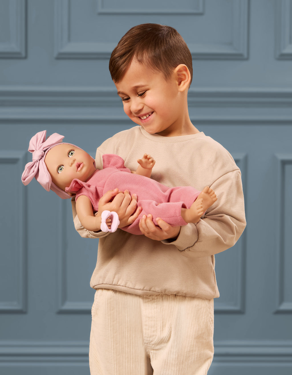 Baby Doll in Pink Romper - 36cm Baby Doll with Dummy - Pink Headband - Gift Ideas for Ages 2 Years + - LullaBaby Dolls