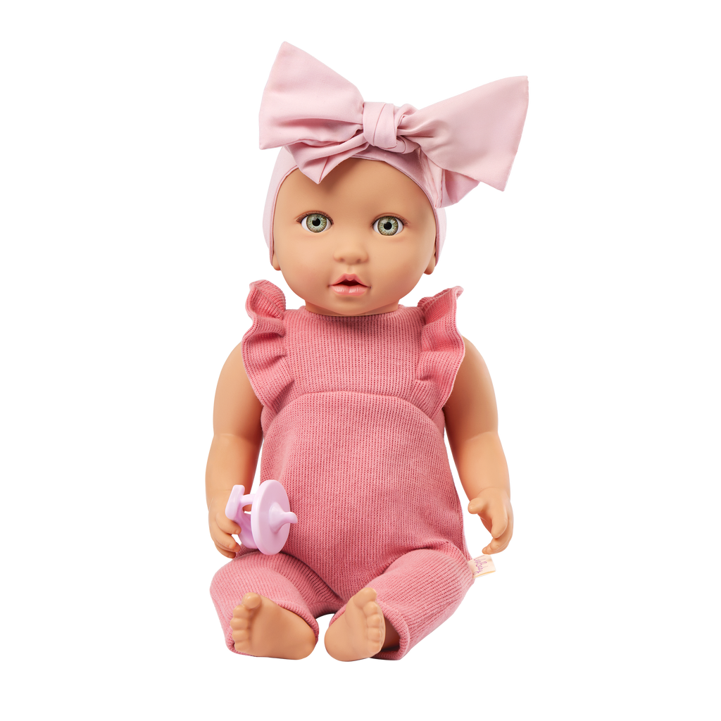 Baby Doll in Pink Romper - 36cm Baby Doll with Dummy - Pink Headband - Gift Ideas for Ages 2 Years + - LullaBaby Dolls