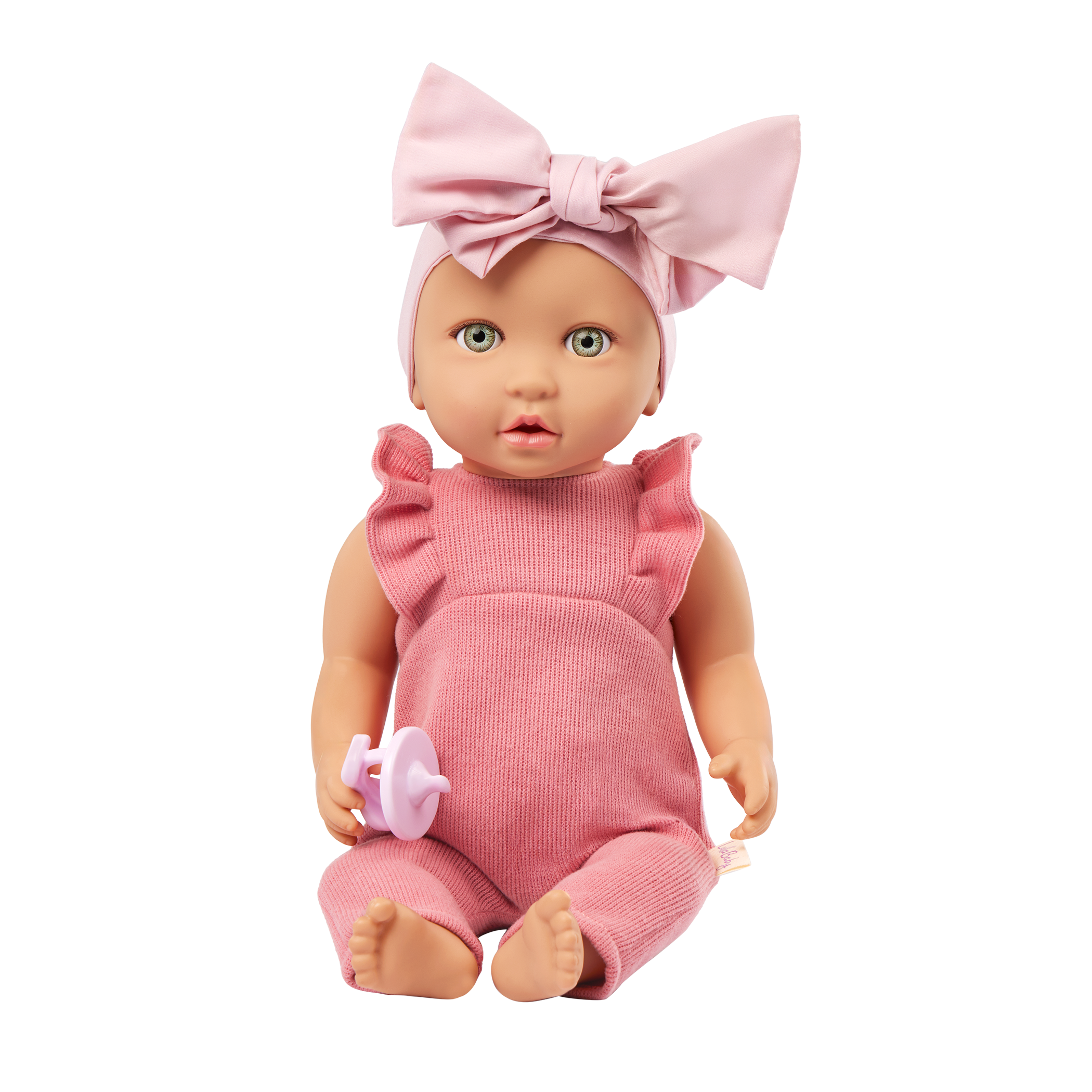 Baby Doll in Pink Romper - 36cm Baby Doll with Dummy - Pink Headband - Gift Ideas for Ages 2 Years + - LullaBaby Dolls