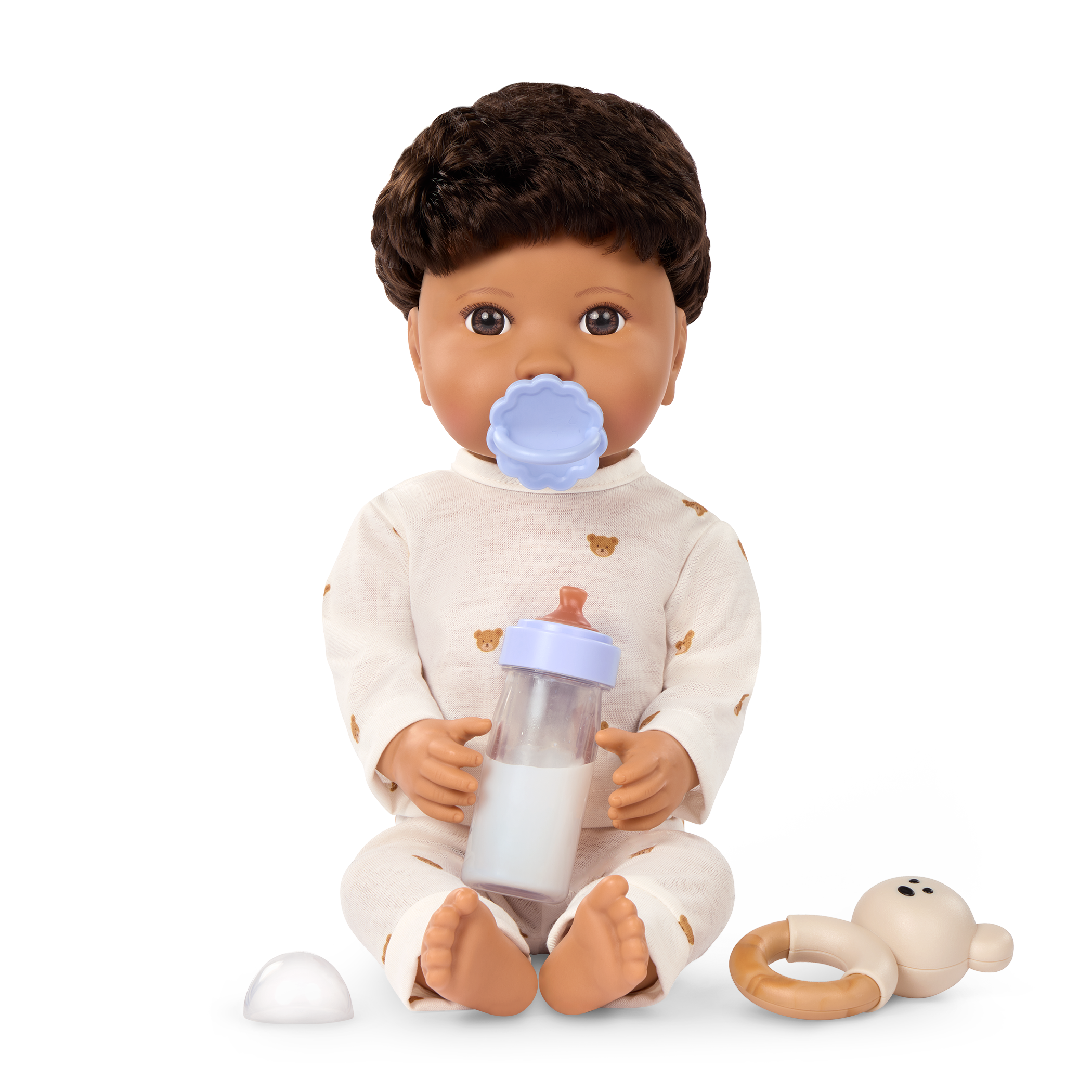 Boy Baby Doll & Bottle Set - Boy Doll with Brown Hair & Eyes - Bottle with Disappearing Milk - Toys for Kids Ages 2 Years + - LullaBaby Dolls UK