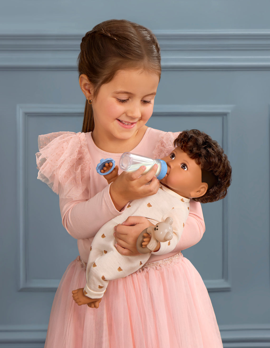 Boy Baby Doll & Bottle Set - Boy Doll with Brown Hair & Eyes - Bottle with Disappearing Milk - Toys for Kids Ages 2 Years + - LullaBaby Dolls UK