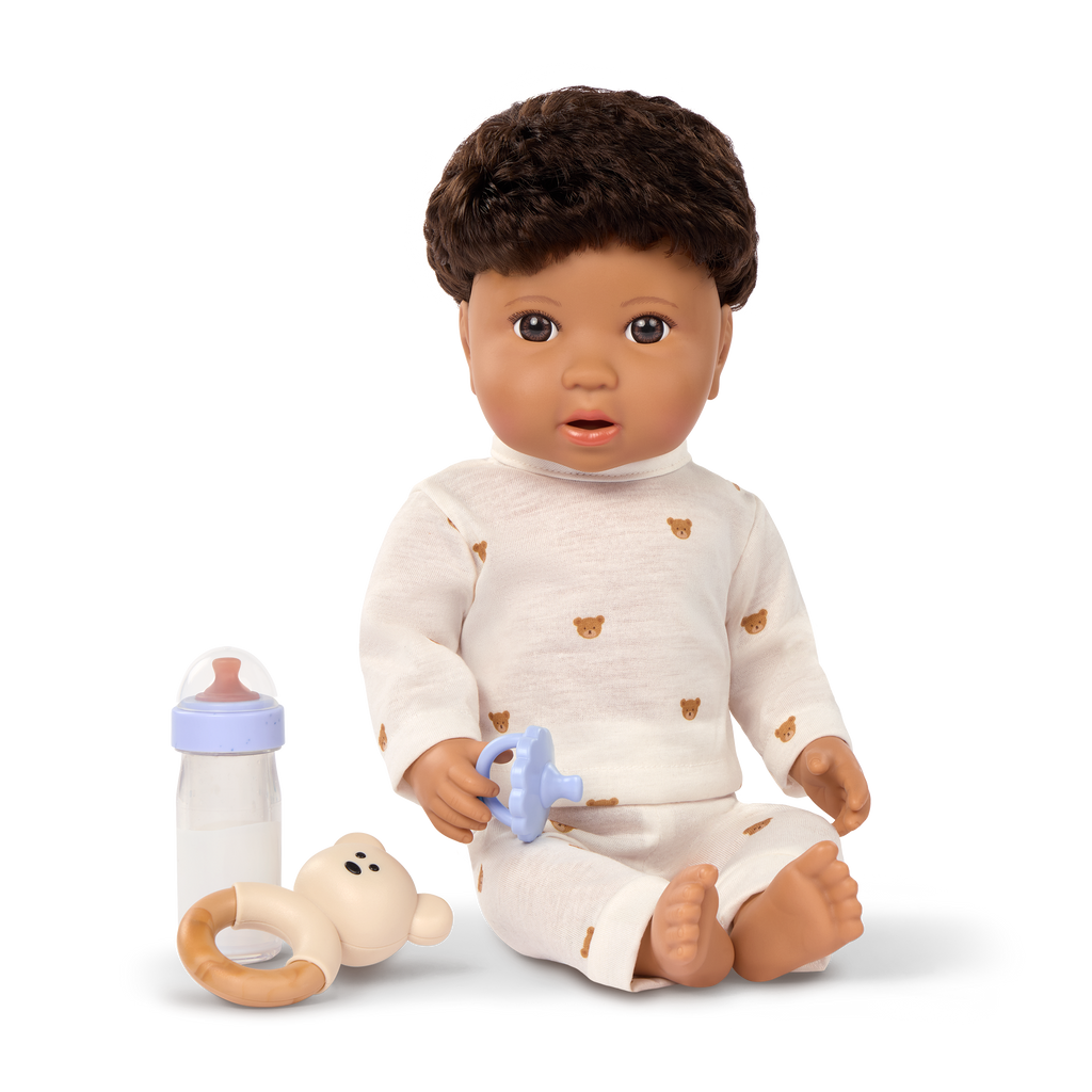 Boy Baby Doll & Bottle Set - Boy Doll with Brown Hair & Eyes - Bottle with Disappearing Milk - Toys for Kids Ages 2 Years + - LullaBaby Dolls UK