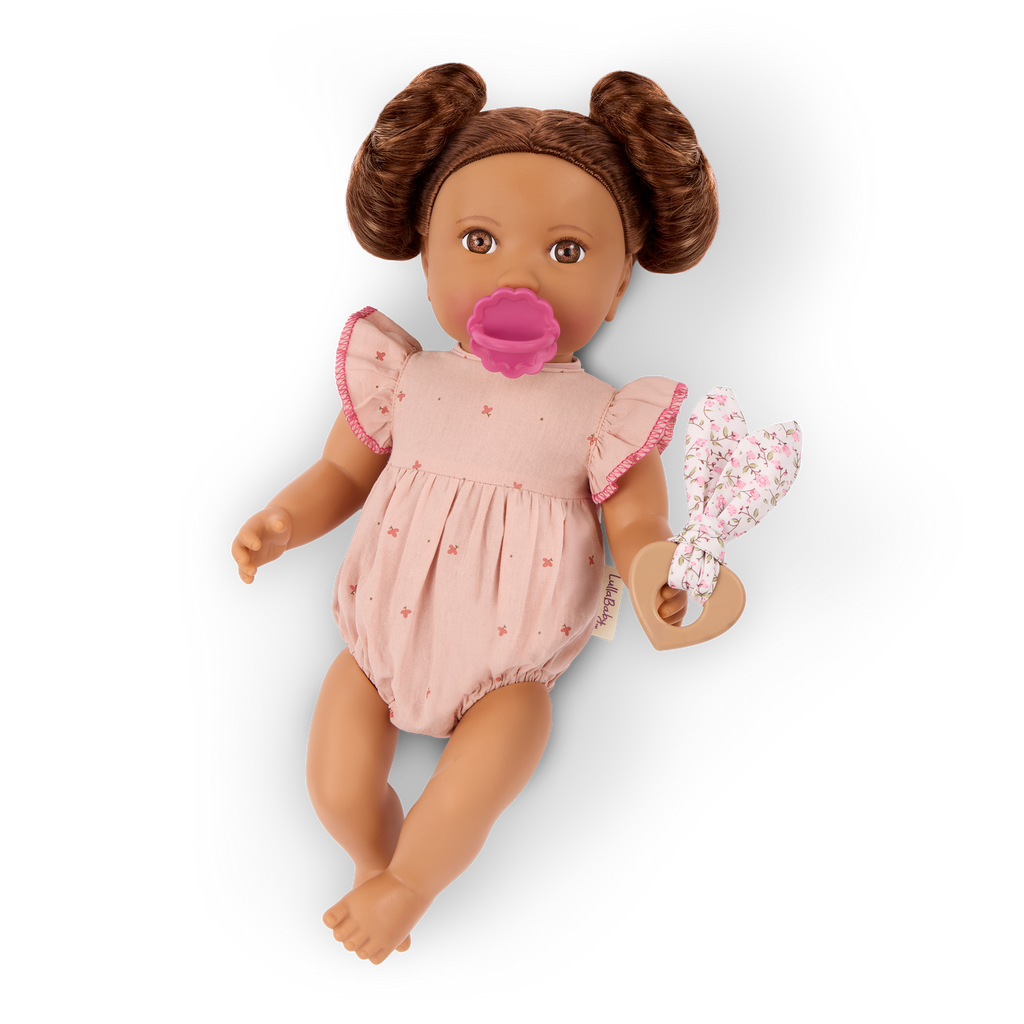 Brunette Doll with Bottle - Baby Doll with Brown Hair & Eyes - Bottle Accessory with Disappearing Milk - Toys for Kids Ages 2 Years + - LullaBaby UK
