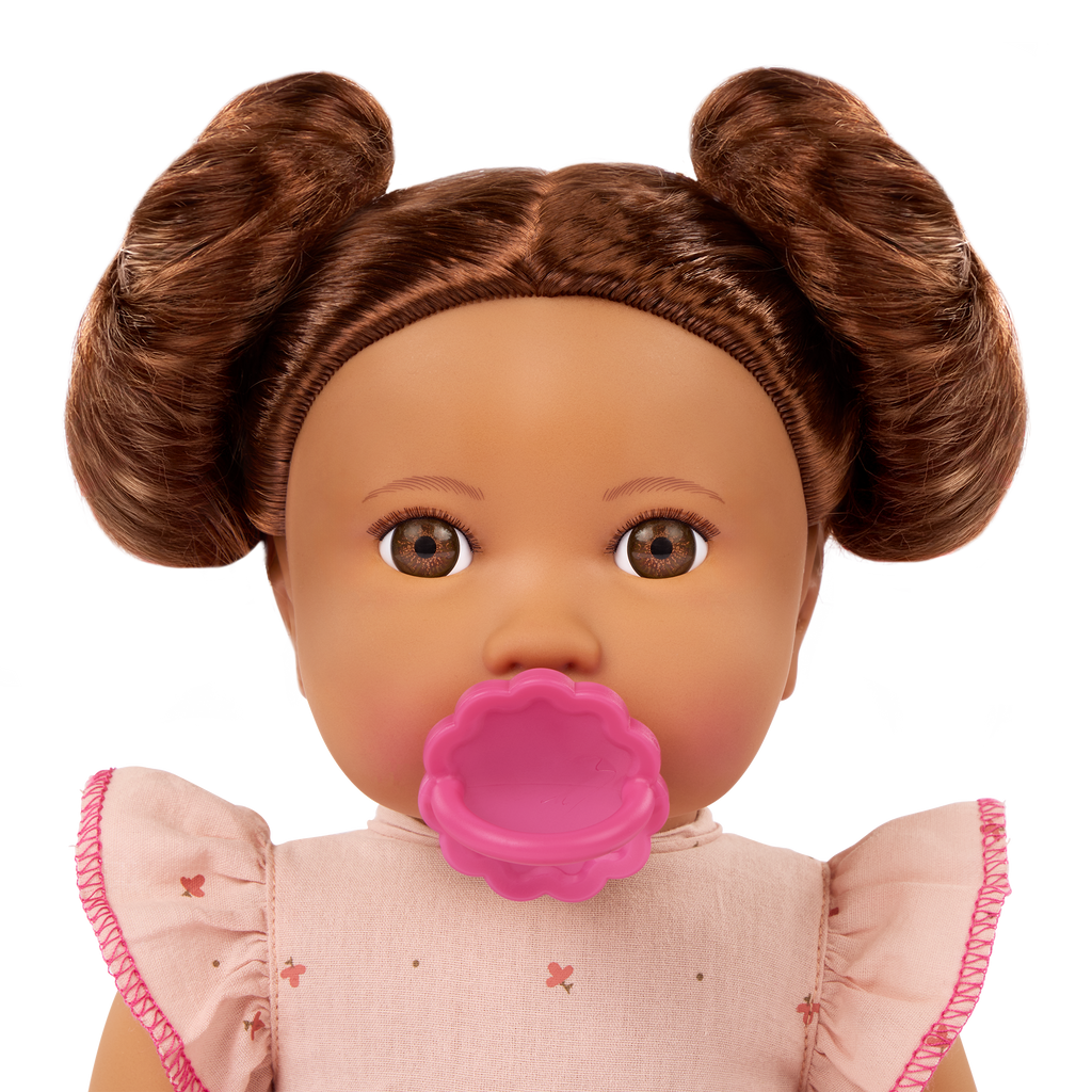 Brunette Doll with Bottle - Baby Doll with Brown Hair & Eyes - Bottle Accessory with Disappearing Milk - Toys for Kids Ages 2 Years + - LullaBaby UK