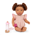 Brunette Doll with Bottle - Baby Doll with Brown Hair & Eyes - Bottle Accessory with Disappearing Milk - Toys for Kids Ages 2 Years + - LullaBaby UK