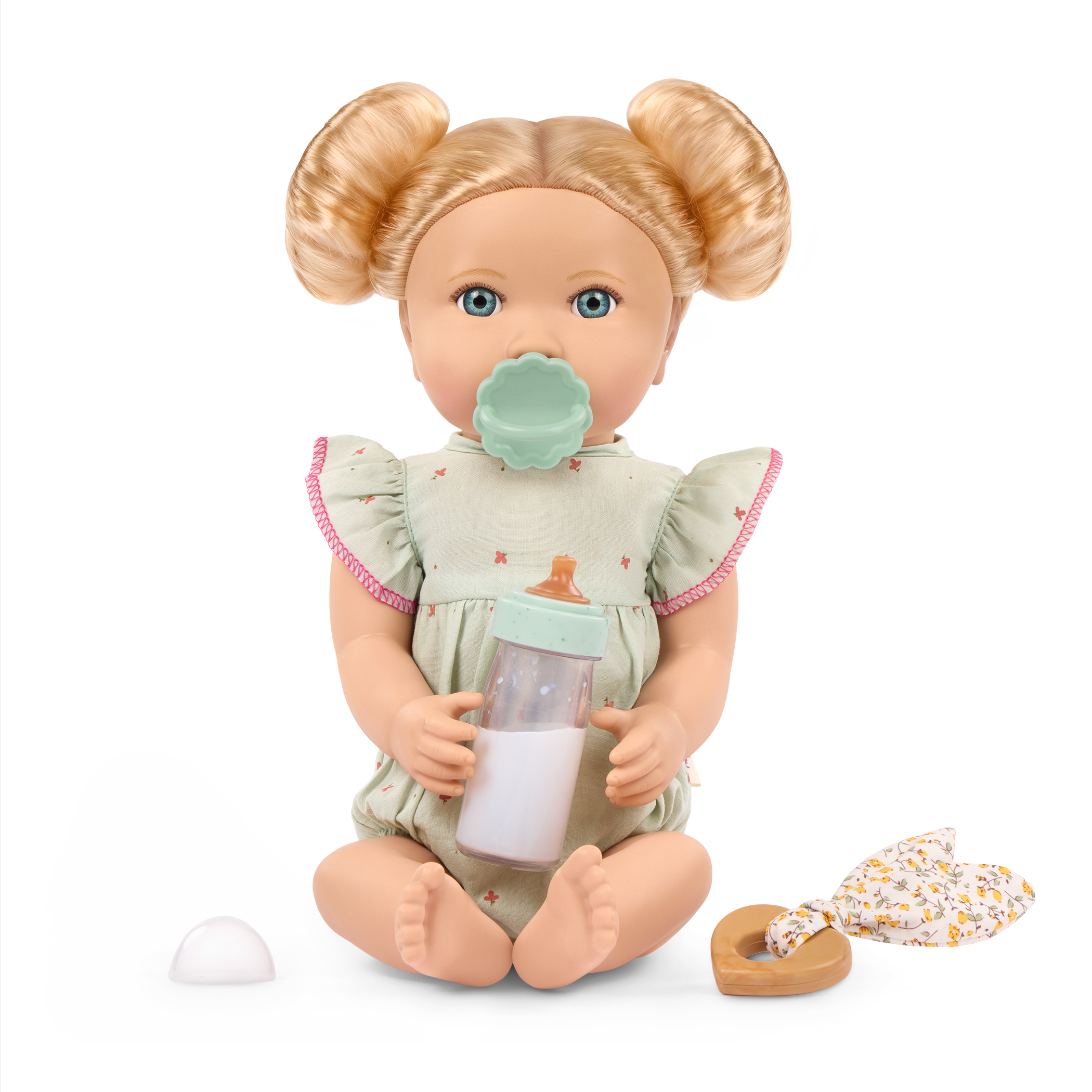Blonde Baby Doll & Bottle - 36cm Baby Doll with Blonde Hair & Blue Eyes - Bottle with Disappearing Milk - Gift Ideas for Kids Ages 2 Years +- LullaBaby Dolls UK
