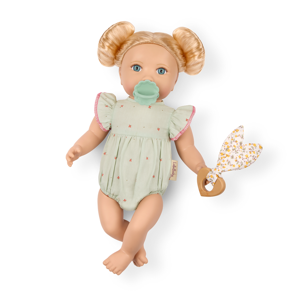 Blonde Baby Doll & Bottle - 36cm Baby Doll with Blonde Hair & Blue Eyes - Bottle with Disappearing Milk - Gift Ideas for Kids Ages 2 Years +- LullaBaby Dolls UK