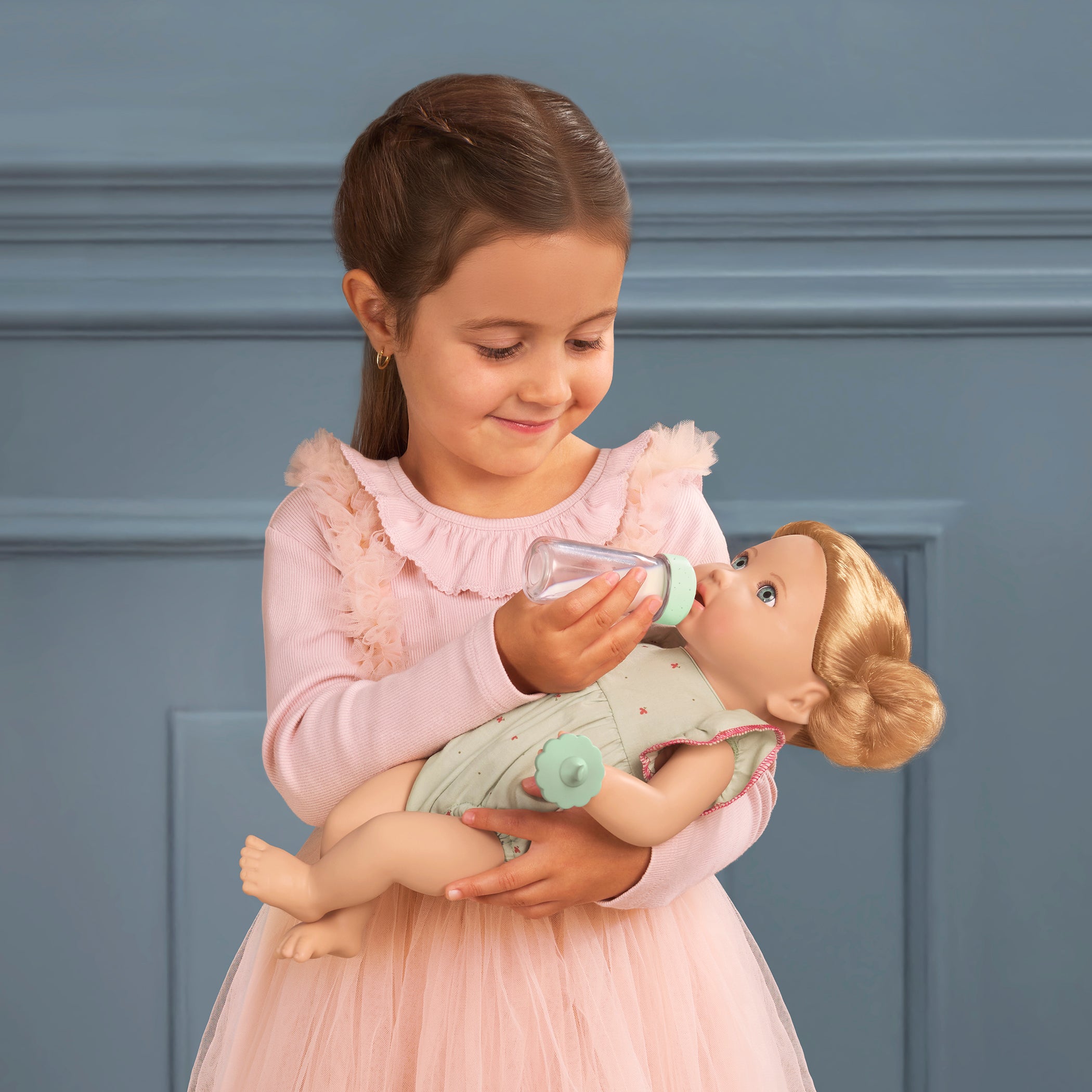 Blonde Baby Doll & Bottle - 36cm Baby Doll with Blonde Hair & Blue Eyes - Bottle with Disappearing Milk - Gift Ideas for Kids Ages 2 Years +- LullaBaby Dolls UK