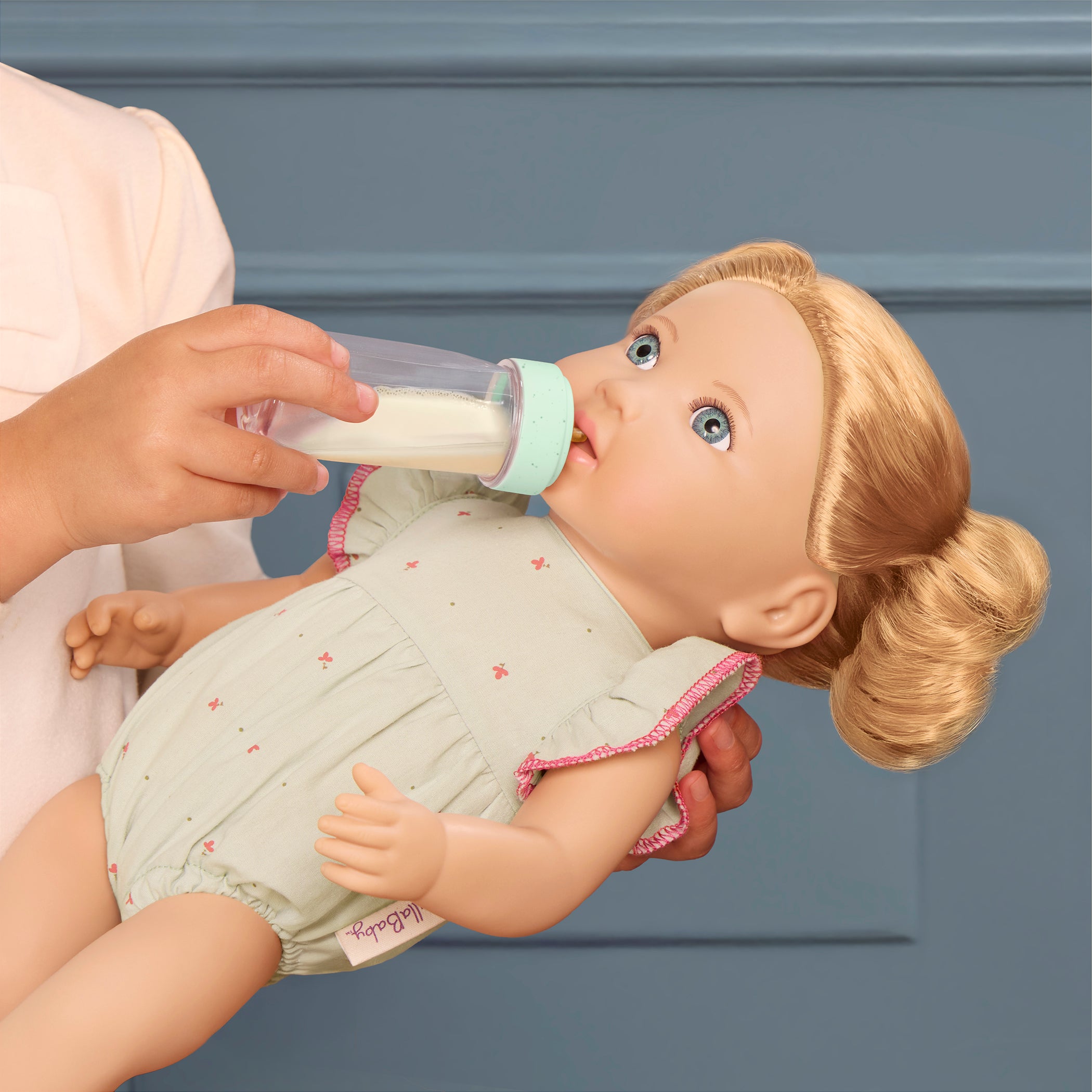 Blonde Baby Doll & Bottle - 36cm Baby Doll with Blonde Hair & Blue Eyes - Bottle with Disappearing Milk - Gift Ideas for Kids Ages 2 Years +- LullaBaby Dolls UK