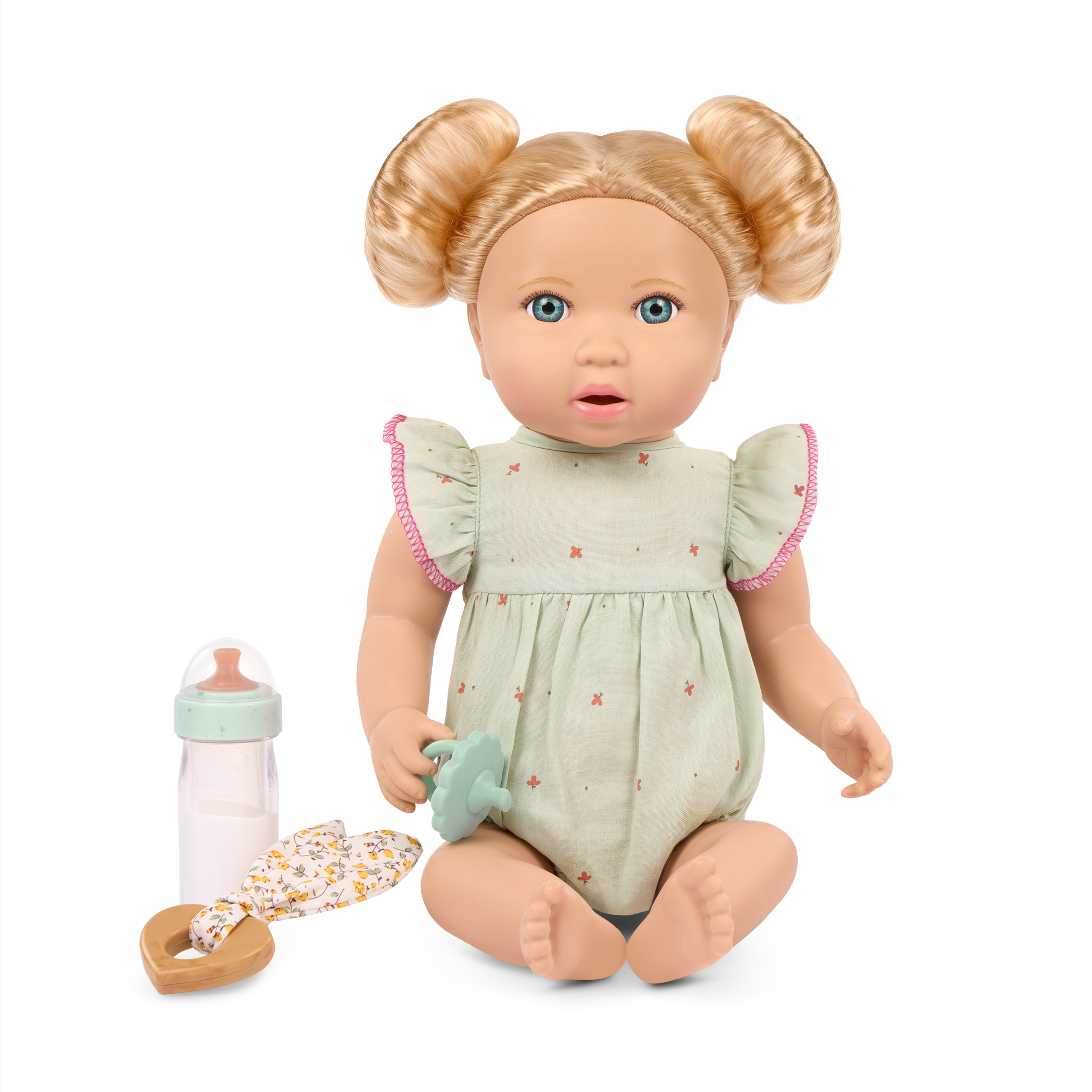 Blonde Baby Doll & Bottle - 36cm Baby Doll with Blonde Hair & Blue Eyes - Bottle with Disappearing Milk - Gift Ideas for Kids Ages 2 Years +- LullaBaby Dolls UK