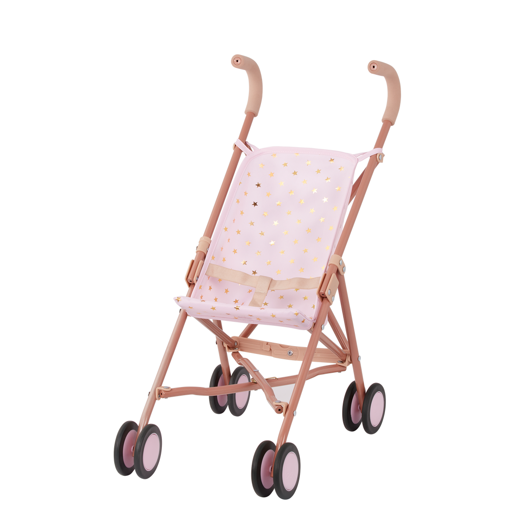 Baby Doll Pram - Single Baby Doll Pram - Pink Pram with Gold Stars - Accessories for Baby Doll - LullaBaby