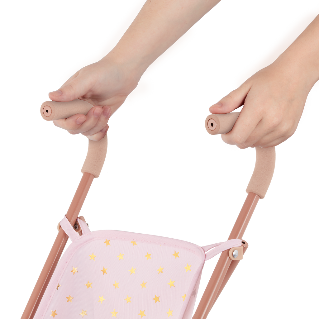 Baby Doll Pram in Pink with Golden Star Print - 36cm Baby Doll Accessory - LullaBaby Dolls