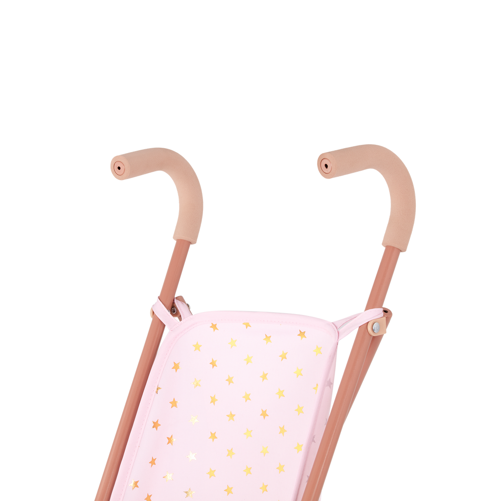 Baby Doll Pram in Pink with Golden Star Print - 36cm Baby Doll Accessory - LullaBaby Dolls
