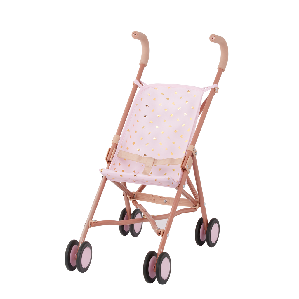 Baby Doll Pram in Pink with Golden Star Print - 36cm Baby Doll Accessory - LullaBaby Dolls