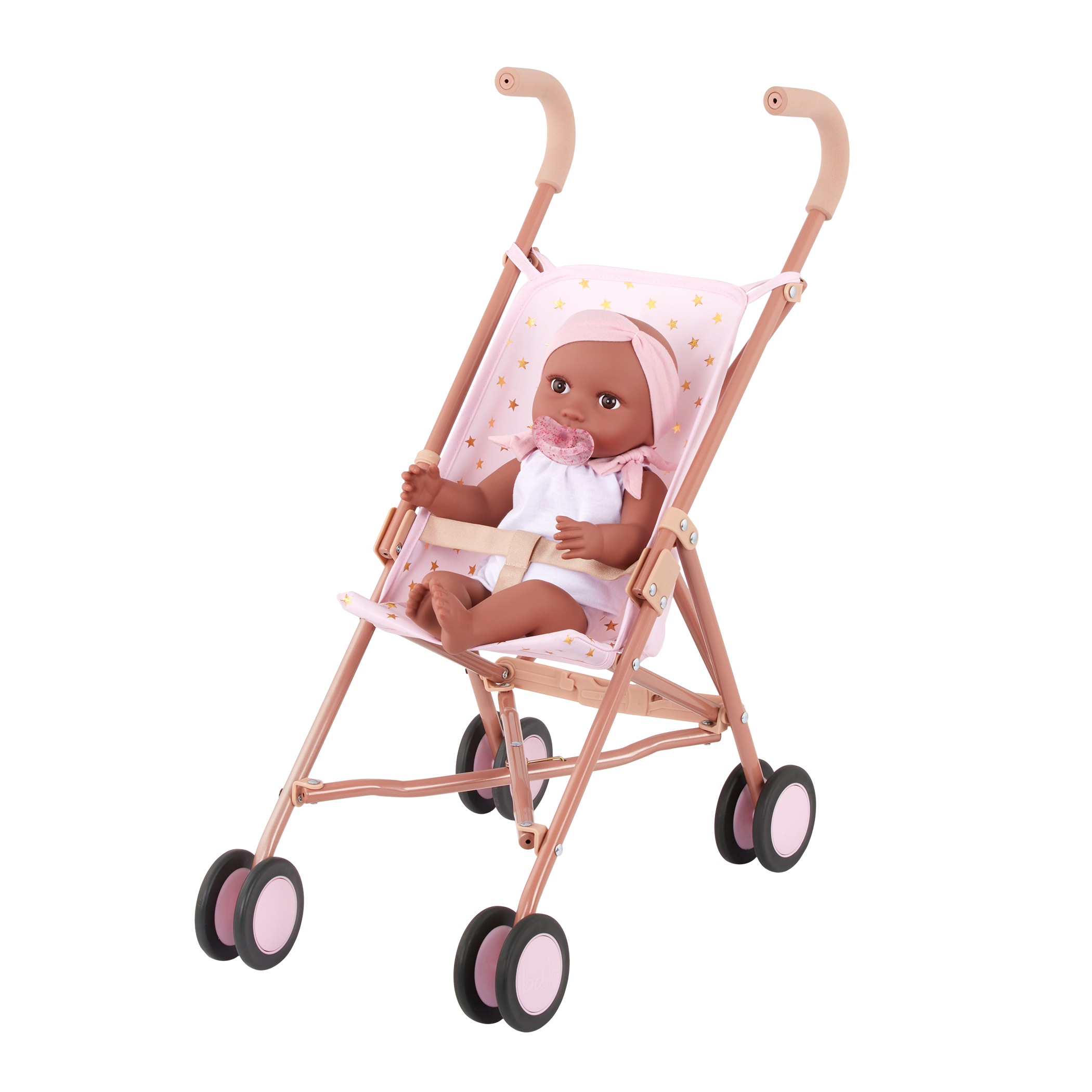 Baby Doll Pram in Pink with Golden Star Print - 36cm Baby Doll Accessory - LullaBaby Dolls