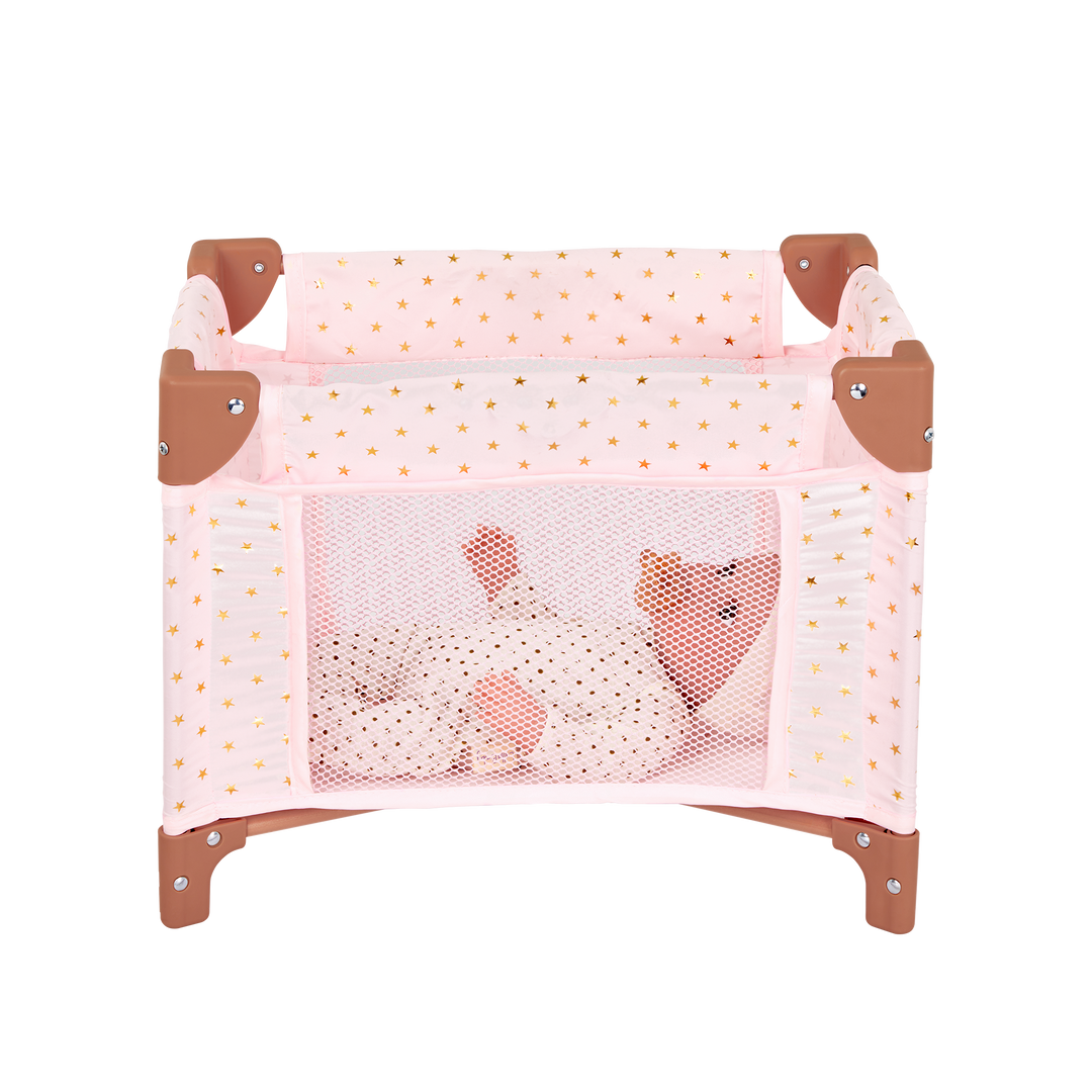 Baby Doll Playpen - Pink Playpen with Gold Stars - Accessories for Baby Dolls - LullaBaby UK