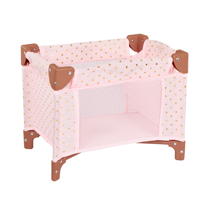 Baby Doll Playpen - Pink Playpen with Gold Stars - Accessories for Baby Dolls - LullaBaby UK