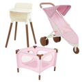 LullaBaby Doll Nursery Playset - Ivory & Pink Accessories - Highchair, Jogger Pram & Playpen - Accessories for 36cm Baby Dolls - LullaBaby UK