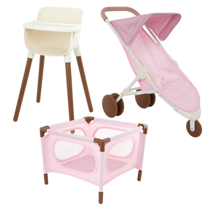 Baby Doll Nursery Playset - Nursery with High Chair, Pram & Playpen - Accessories for Baby Dolls - LullaBaby UK