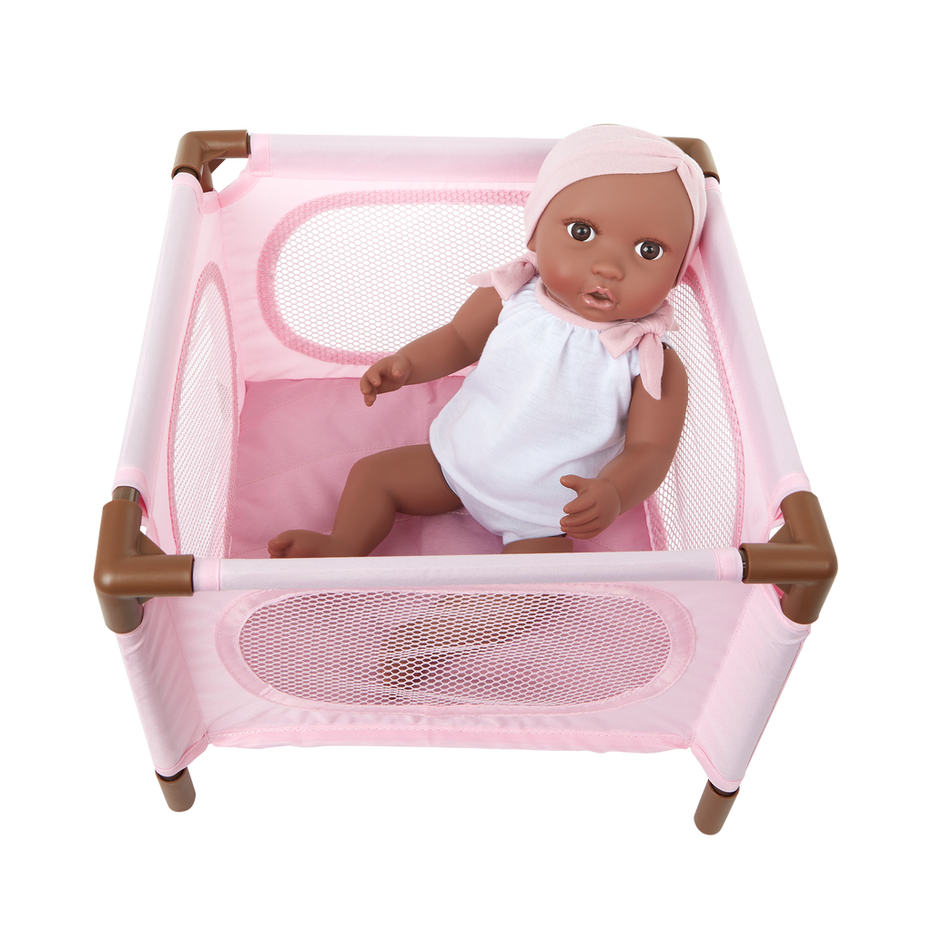LullaBaby Doll Nursery Playset - Ivory & Pink Accessories - Highchair, Jogger Pram & Playpen - Accessories for 36cm Baby Dolls - LullaBaby UK