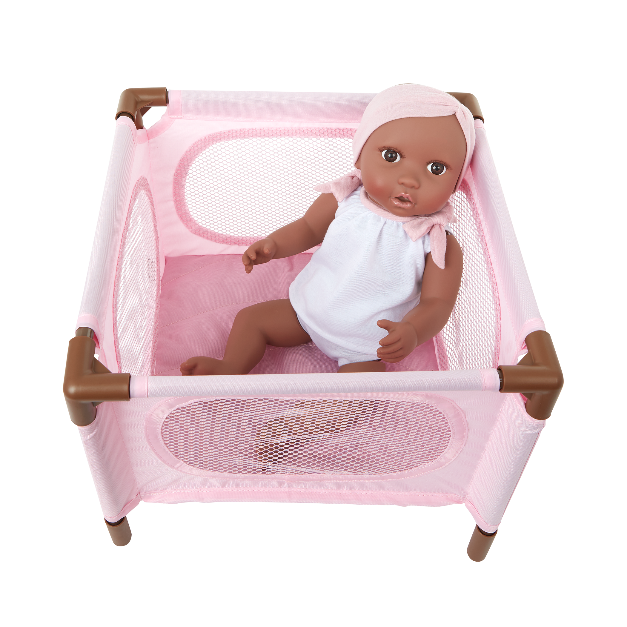 LullaBaby Doll Nursery Playset - Ivory & Pink Accessories - Highchair, Jogger Pram & Playpen - Accessories for 36cm Baby Dolls - LullaBaby UK