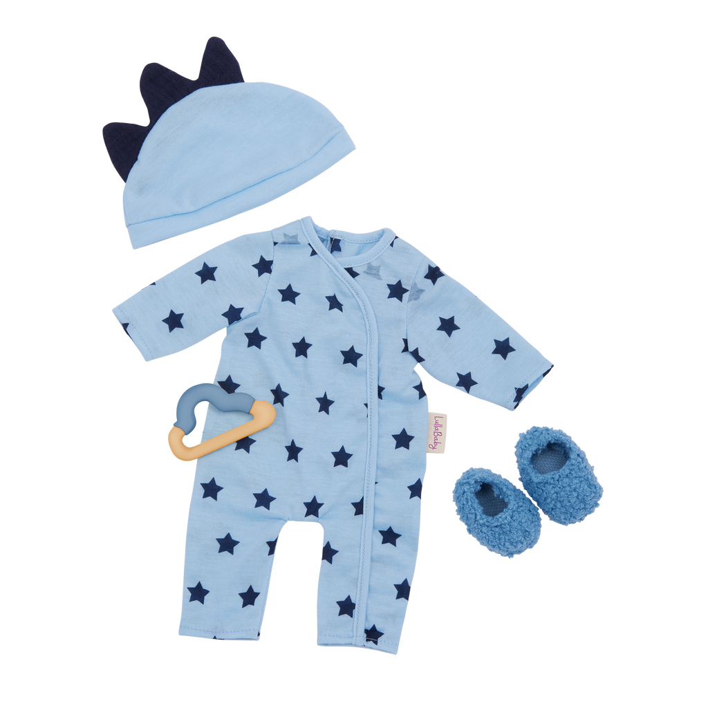 LullaBaby Boy Doll Blue Pyjama Outfit - 36cm Baby Doll Onesie 