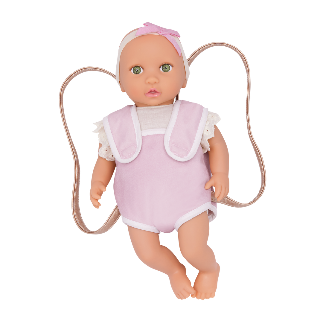 Baby Doll & Carrier Set - Baby Doll with Fair Skin & Green Eyes - Pink Baby Carrier - Gift Ideas for Kids - LullaBaby