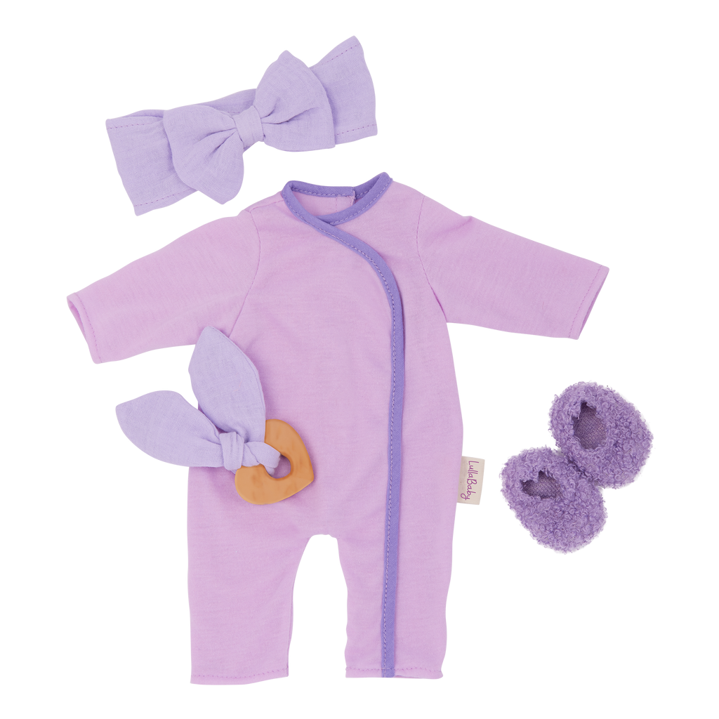 Baby Doll Pyjama Outfit - Purple Onesies for 36cm Baby Doll - LullaBaby