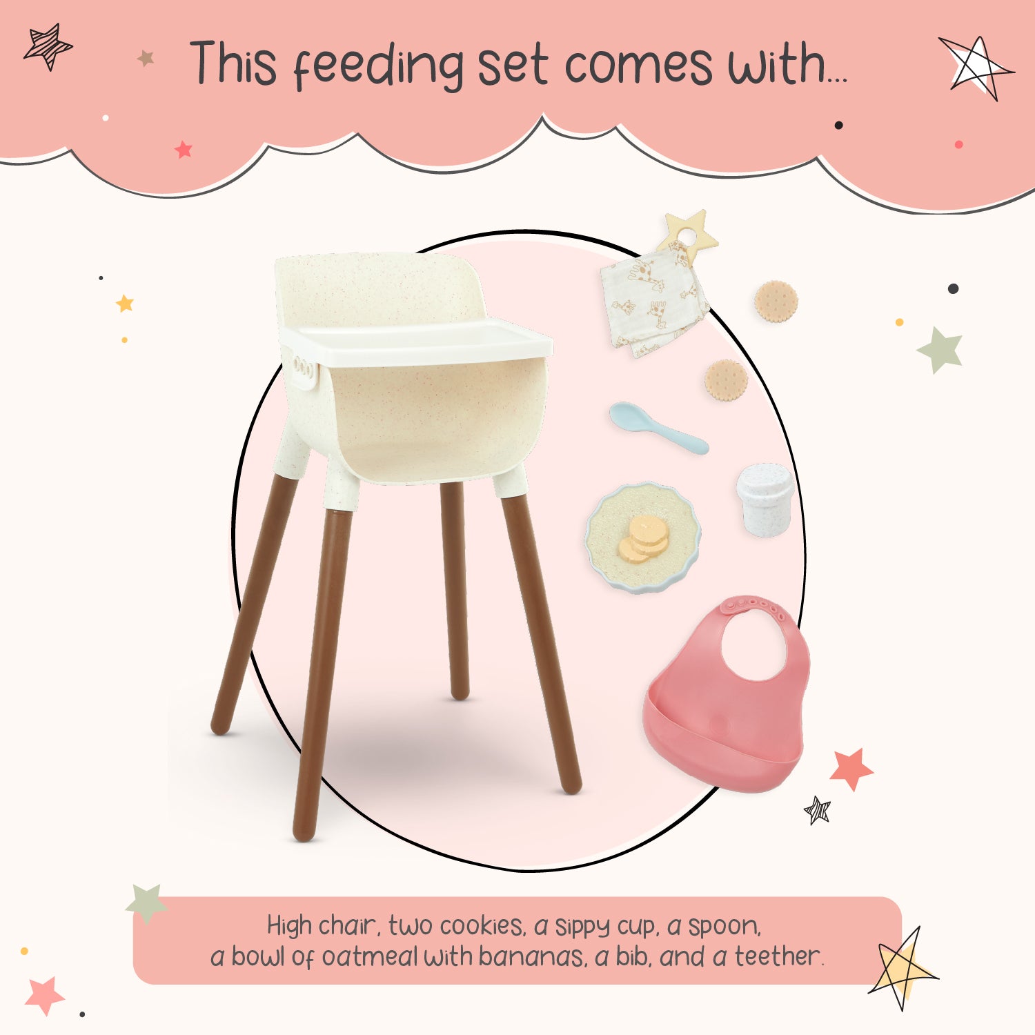 Baby Doll High Chair & Feeding Set - High Chair for 36cm Baby Doll & Accessories - Baby Doll Accessory - LullaBaby