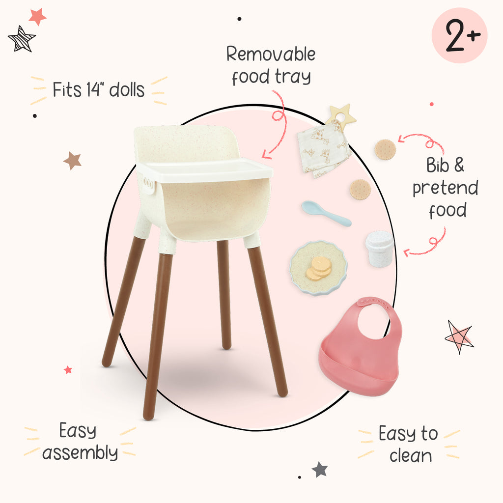 Baby Doll High Chair & Feeding Set - High Chair for 36cm Baby Doll & Accessories - Baby Doll Accessory - LullaBaby