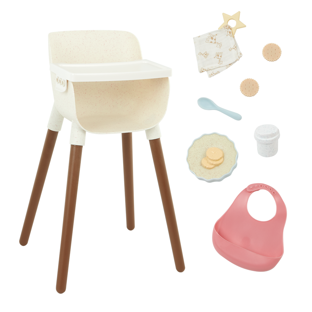 Baby Doll High Chair & Feeding Set - High Chair for 36cm Baby Doll & Accessories - Baby Doll Accessory - LullaBaby