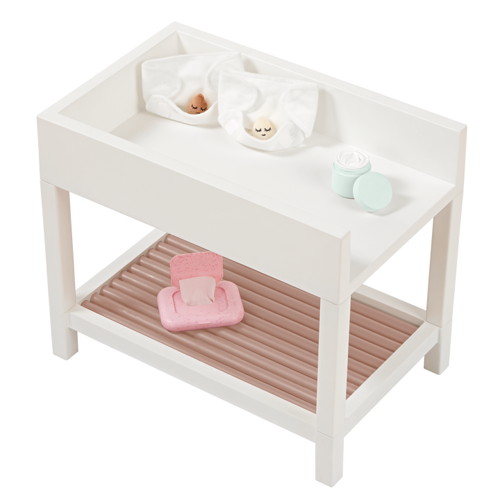 Baby Doll Changing Table - Accessories for Baby Doll - White Changing Table with Accessories - LullaBaby Dolls UK