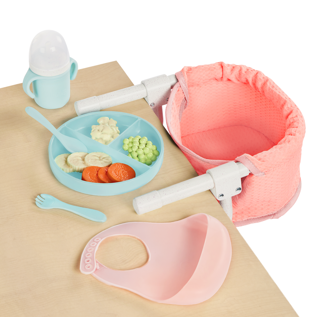 Clip On Table Seat and Feeding Set - Pink Clip On Seat for 36cm Baby Dolls - Feeding Accessories - LullaBaby UK