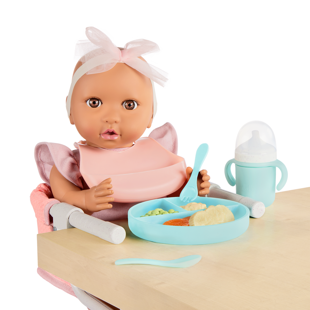 Clip On Table Seat and Feeding Set - Pink Clip On Seat for 36cm Baby Dolls - Feeding Accessories - LullaBaby UK