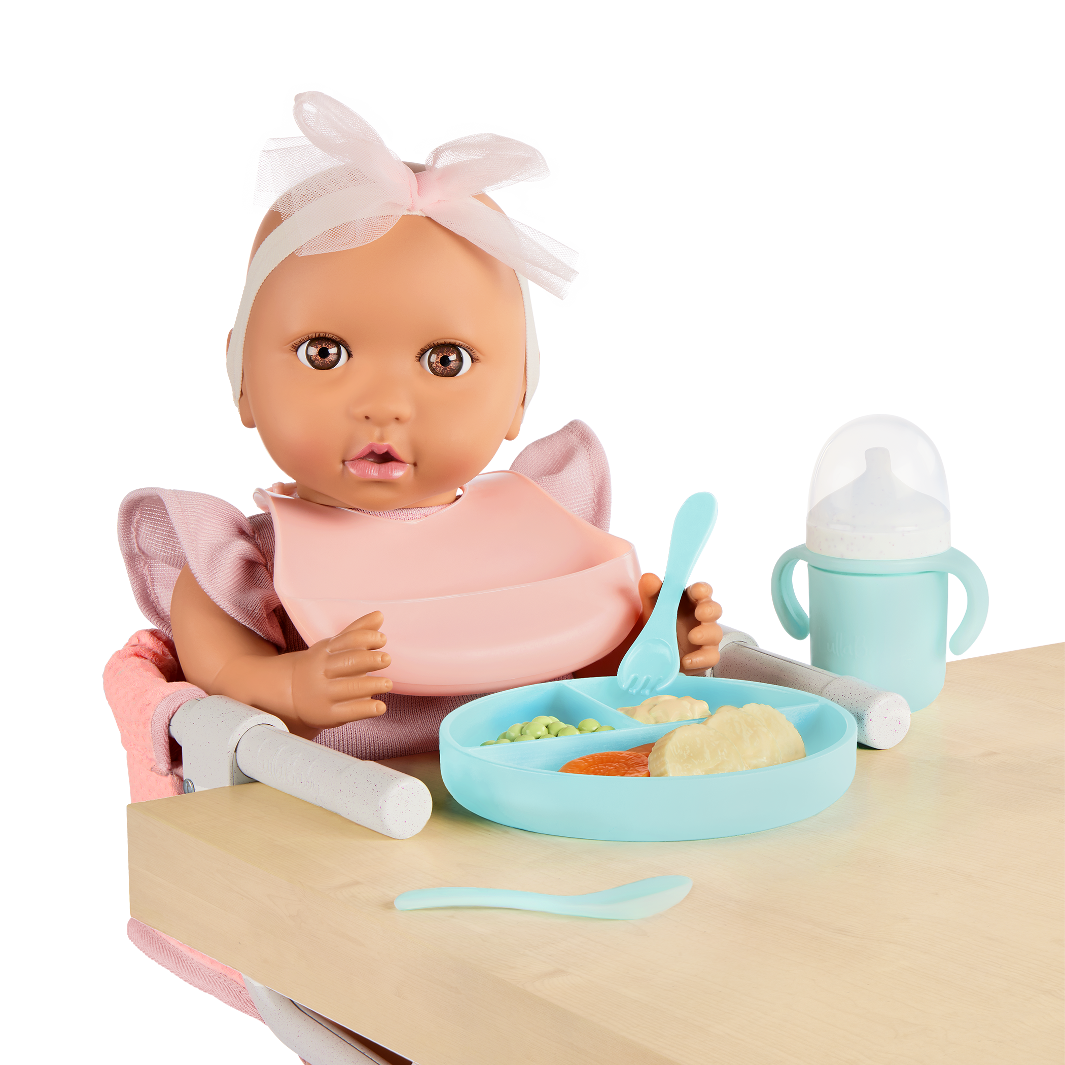 Clip On Table Seat and Feeding Set - Pink Clip On Seat for 36cm Baby Dolls - Feeding Accessories - LullaBaby UK