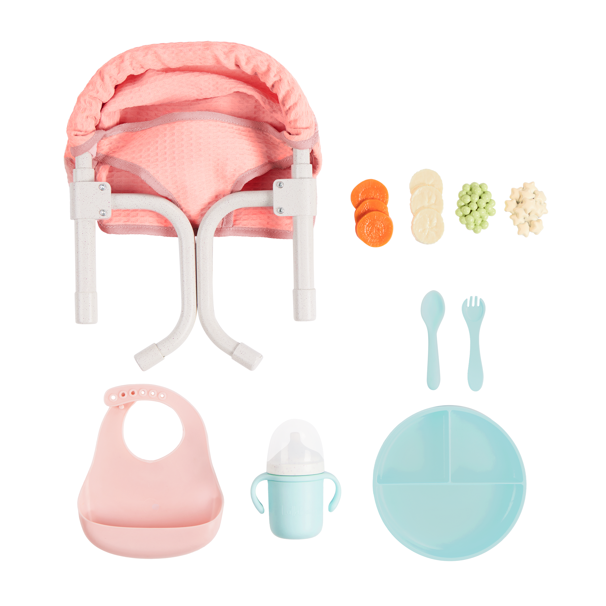 Clip On Table Seat and Feeding Set - Pink Clip On Seat for 36cm Baby Dolls - Feeding Accessories - LullaBaby UK