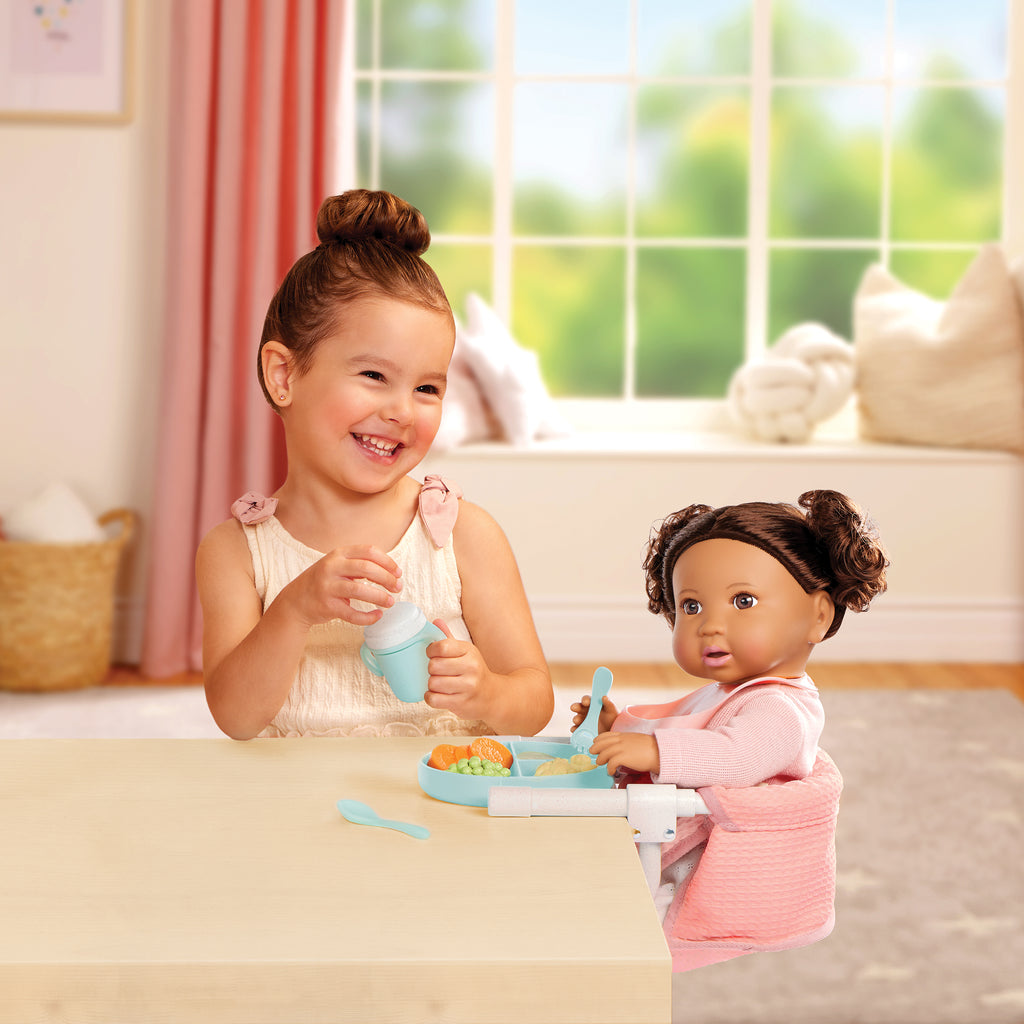Clip On Table Seat and Feeding Set - Pink Clip On Seat for 36cm Baby Dolls - Feeding Accessories - LullaBaby UK