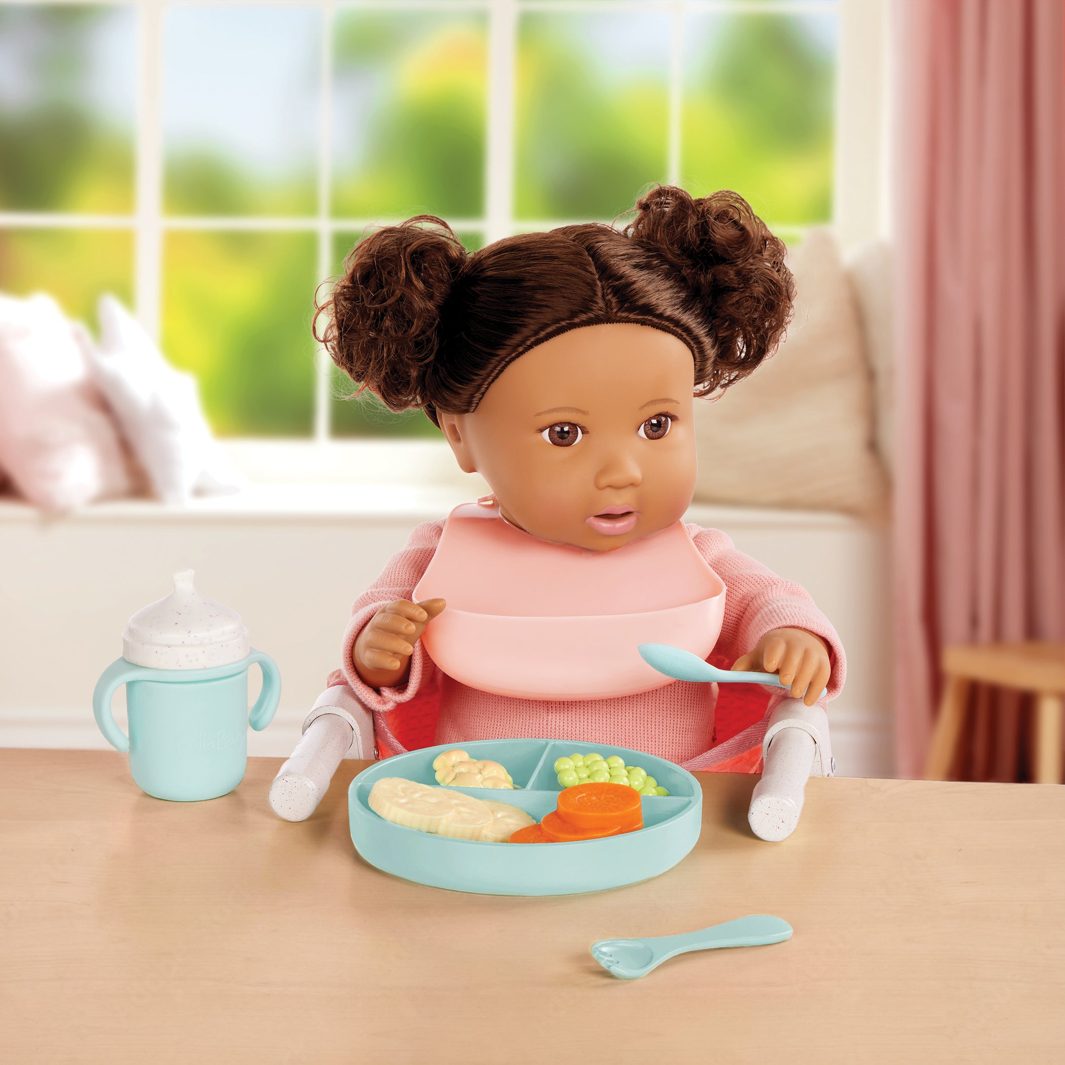 Clip On Table Seat and Feeding Set - Pink Clip On Seat for 36cm Baby Dolls - Feeding Accessories - LullaBaby UK