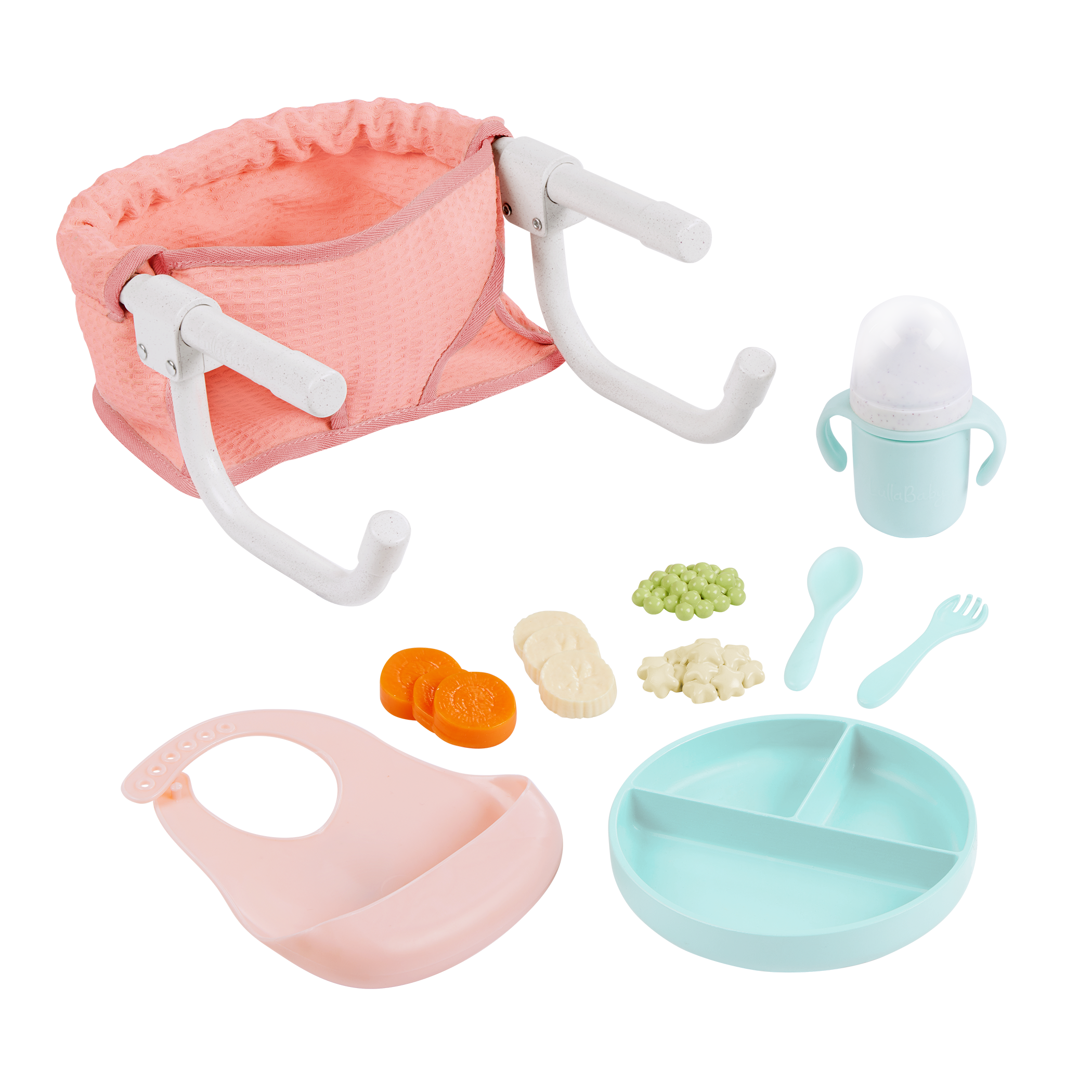 Clip On Table Seat and Feeding Set - Pink Clip On Seat for 36cm Baby Dolls - Feeding Accessories - LullaBaby UK