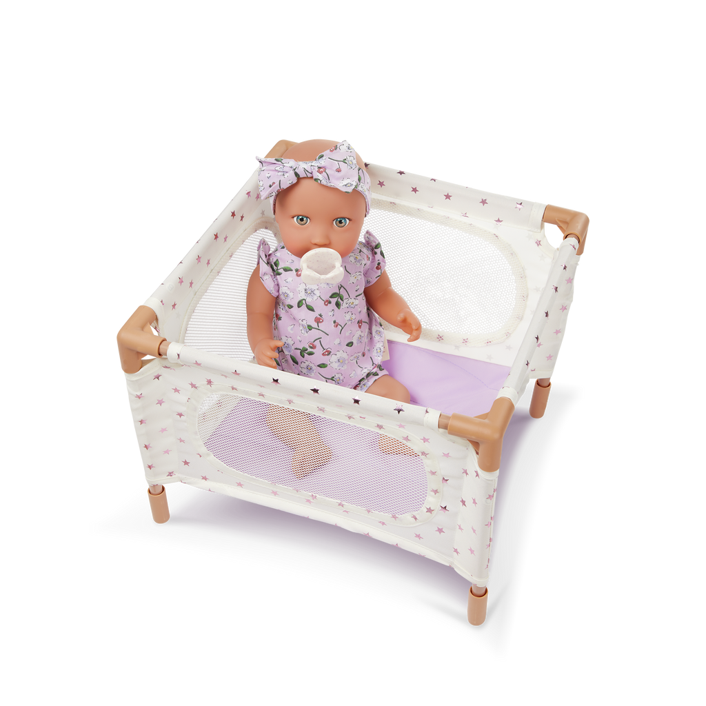 LullaBaby Doll Nursery Set - White & Lilac Coloured Nursery - Playpen, Jogger Pram & Highchair - Baby Doll Accessories - LullaBaby UK