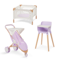 LullaBaby Doll Nursery Set - White & Lilac Coloured Nursery - Playpen, Jogger Pram & Highchair - Baby Doll Accessories - LullaBaby UK