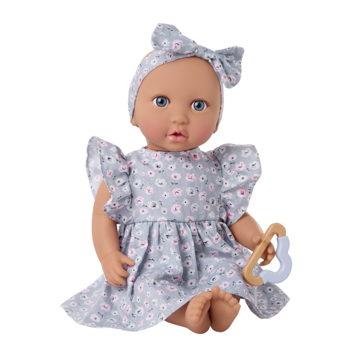 Baby Doll in Blue Floral Dress - 36cm Baby Doll with Dress & Pyjama Outfit - Gift Ideas for 2 Years + - LullaBaby Dolls UK