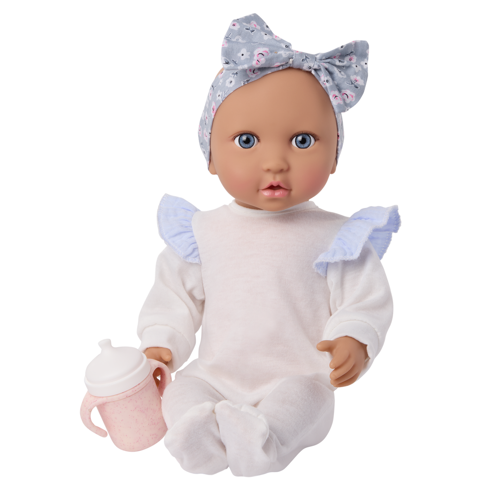 Baby Doll in Blue Floral Dress - 36cm Baby Doll with Dress & Pyjama Outfit - Gift Ideas for 2 Years + - LullaBaby Dolls UK