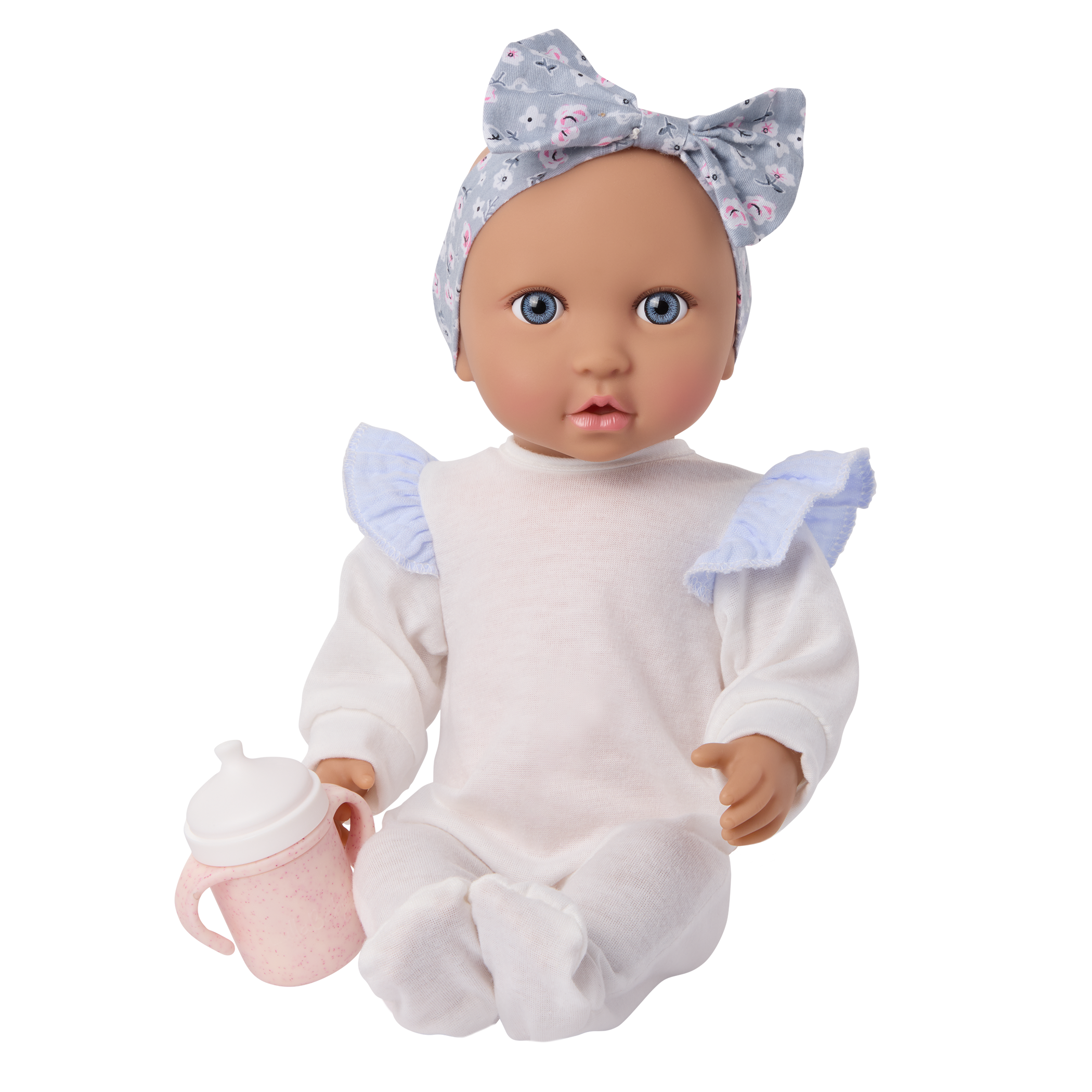 Baby Doll in Blue Floral Dress - 36cm Baby Doll with Dress & Pyjama Outfit - Gift Ideas for 2 Years + - LullaBaby Dolls UK