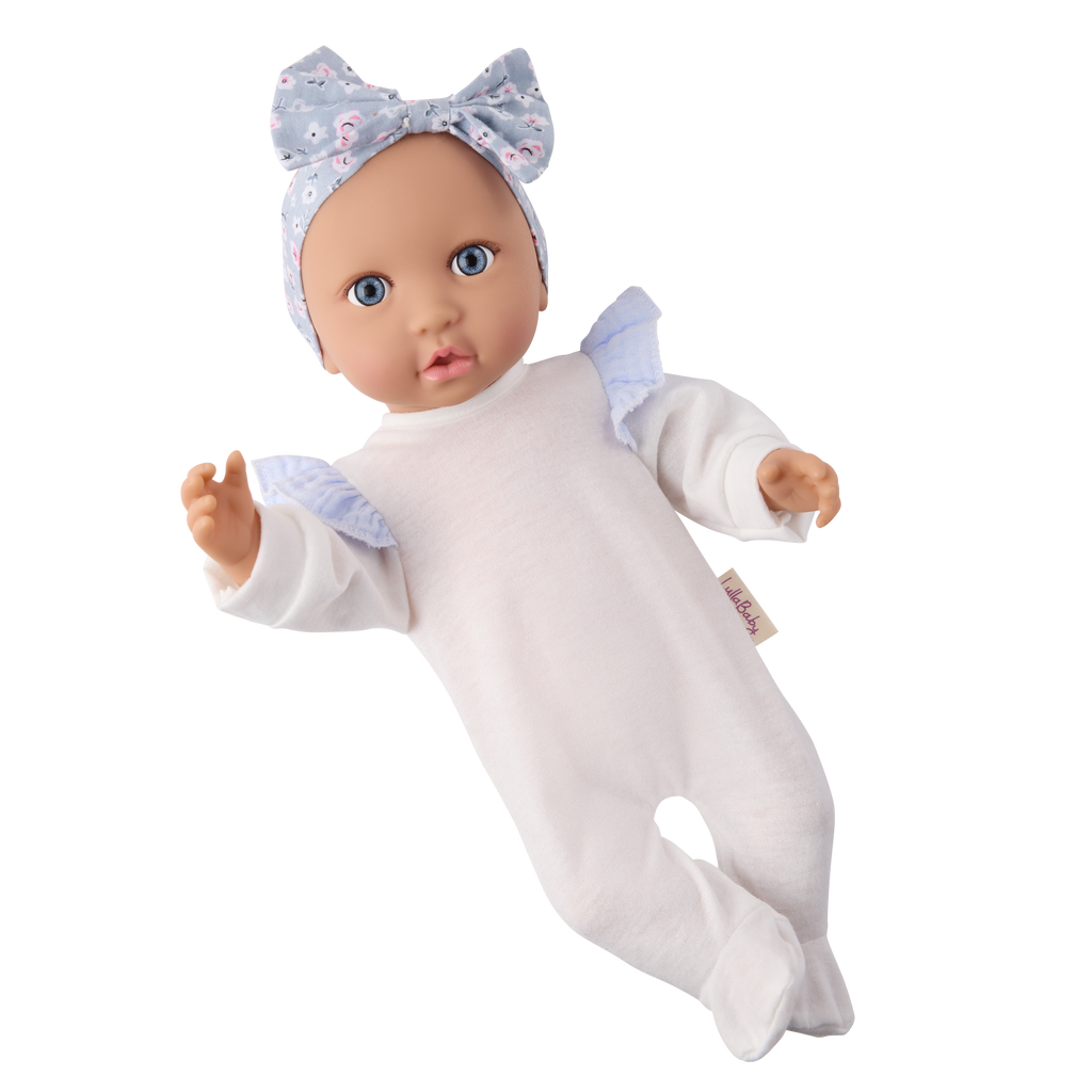 Baby Doll in Blue Floral Dress - 36cm Baby Doll with Dress & Pyjama Outfit - Gift Ideas for 2 Years + - LullaBaby Dolls UK