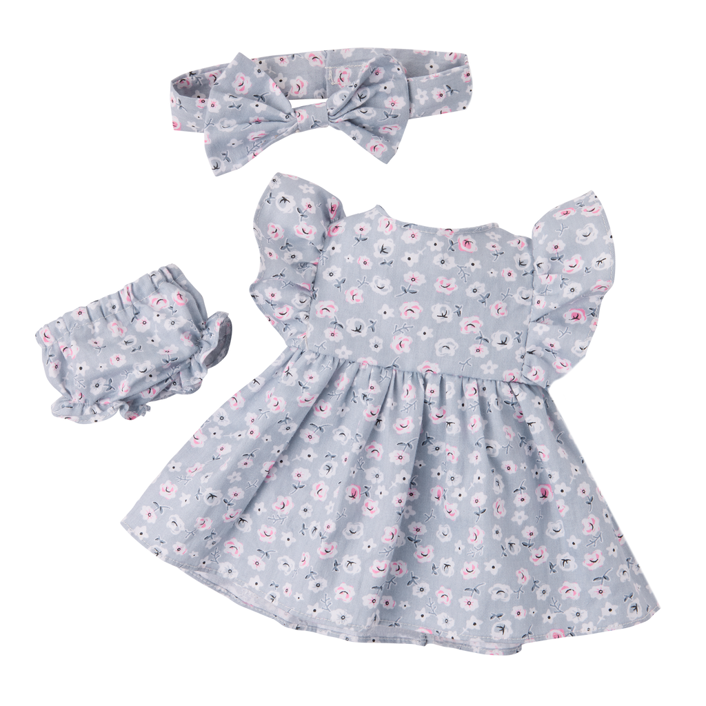 Baby Doll in Blue Floral Dress - 36cm Baby Doll with Dress & Pyjama Outfit - Gift Ideas for 2 Years + - LullaBaby Dolls UK
