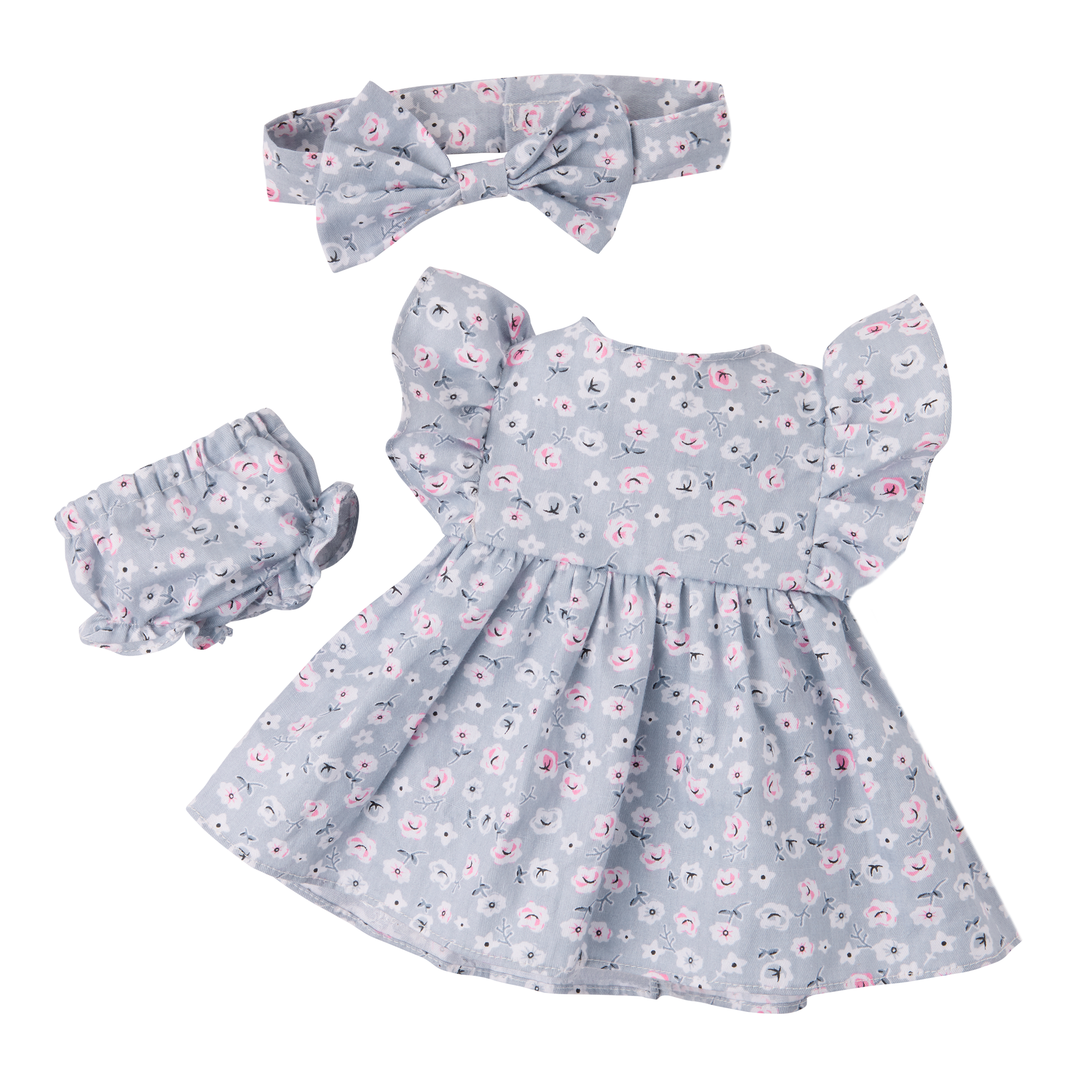 Baby Doll in Blue Floral Dress - 36cm Baby Doll with Dress & Pyjama Outfit - Gift Ideas for 2 Years + - LullaBaby Dolls UK